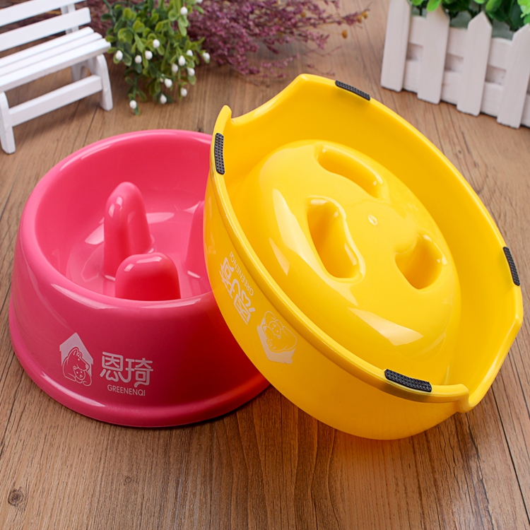 Eat Slow Dog Bowl Water Dish Yellow Pet Feeder Stand